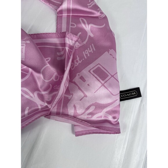 Coach Pink 100% Silk Horse Carriage Logo Scarf Long VTG Y2K Limited Edition Rare - Picture 2 of 4